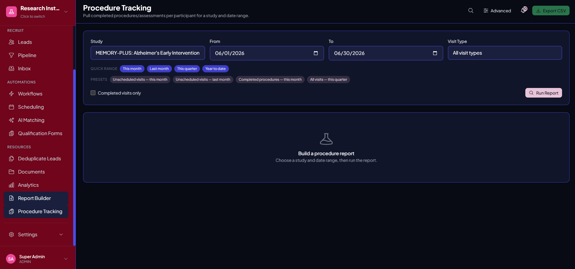 Trialflow participant monitoring view with protocol visit windows, overdue-visit alerts, and retention status